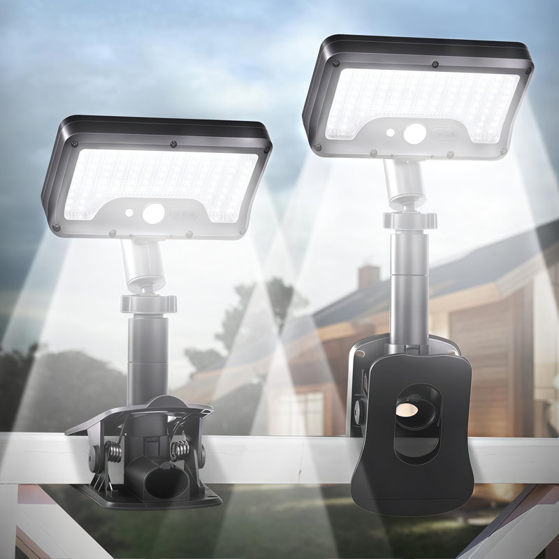 Éclairage de sécurité d'extérieur à DEL à pince, double charge solaire et USB, capteur de mouvement avec télécommande, 3 températures de couleur, tête de lampe réglable à 360 °, paquet de 1
