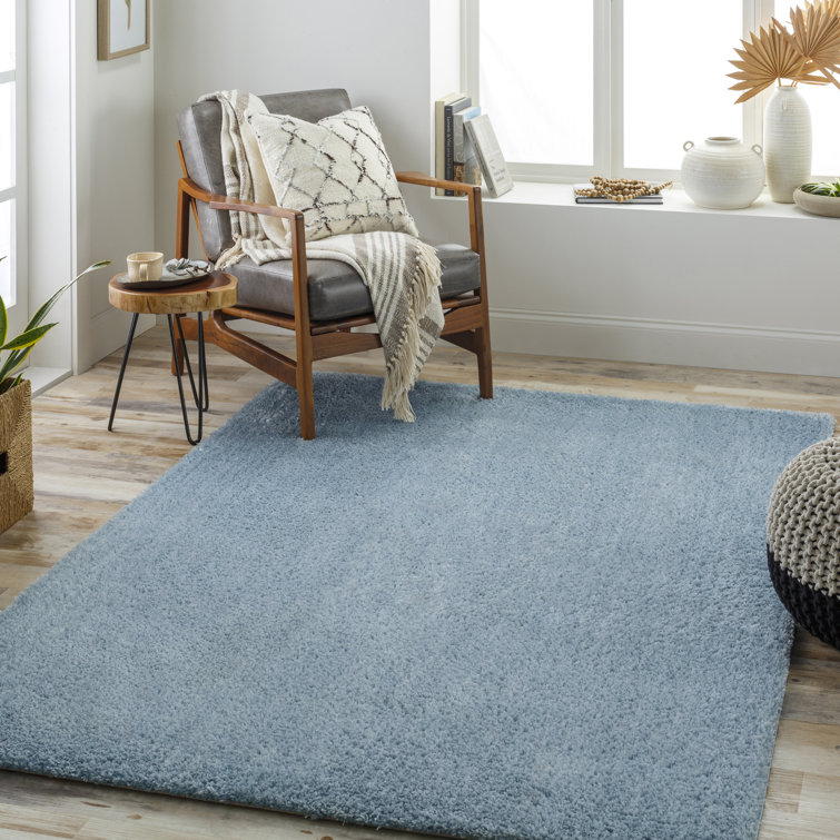 Surles Rectangle Hillside Shag Polyester Area Rug in Blue