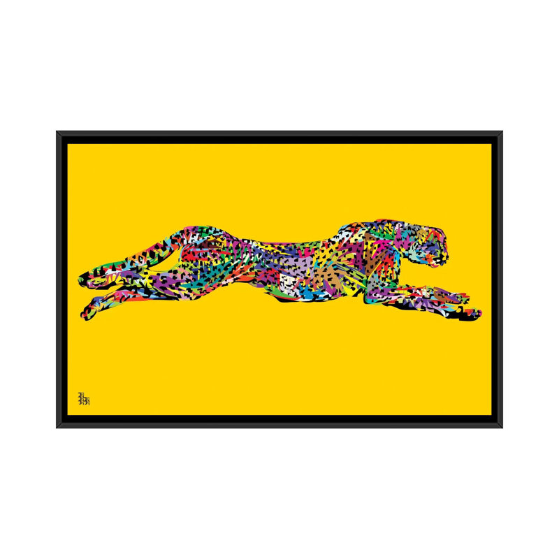 Guépard, impression sur toile tendue, H 18 po x l 26 po x P 1,5 po, Toile encadrée noire, Pas de tapis
