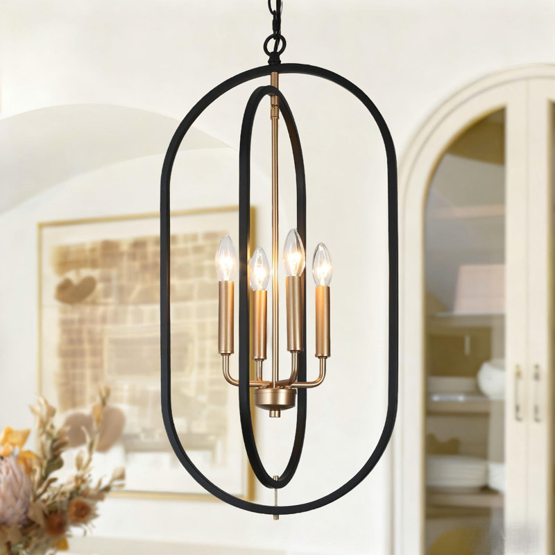 Kaylaa 4 - Light Moden Gold Black Lantern Chandelier, Oval