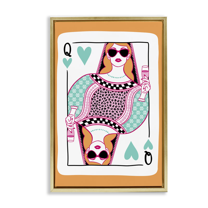  Queen of Hearts & Drink Canvas by JJ Design House LLC, H 25 po x l 17 po, Cadre flottant métallique doré