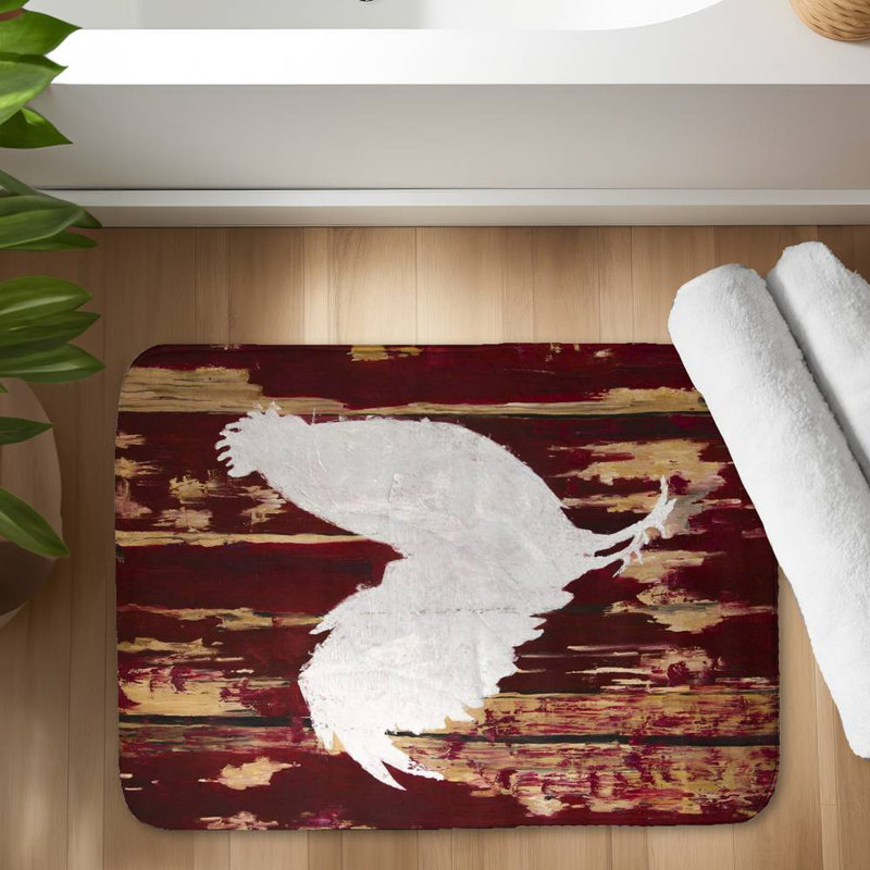 Rooster silhouette Bath Mat with Non-Slip Backing - Quick Dry Memory Foam Bathroom Rug - Absorbent - Modern Plush Spa-Style - Machine Washable