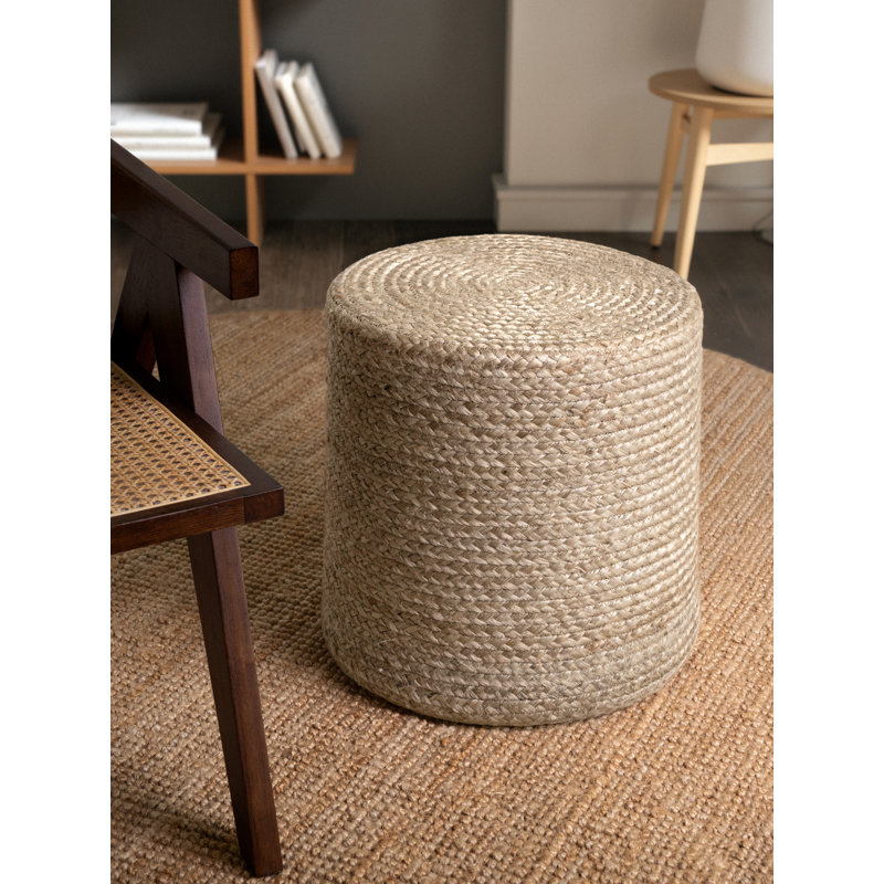 Jutta Jute Pouf by Hanse Home - Round jute ottoman, stool, pouf for living room, dining room, hallway