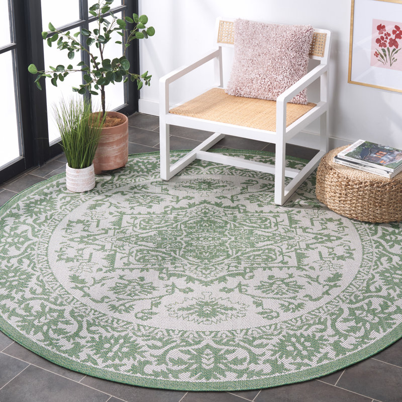 Mahirah Performance Machine Washable Oriental Indoor/Outdoor Area Rug, Round 6'7"