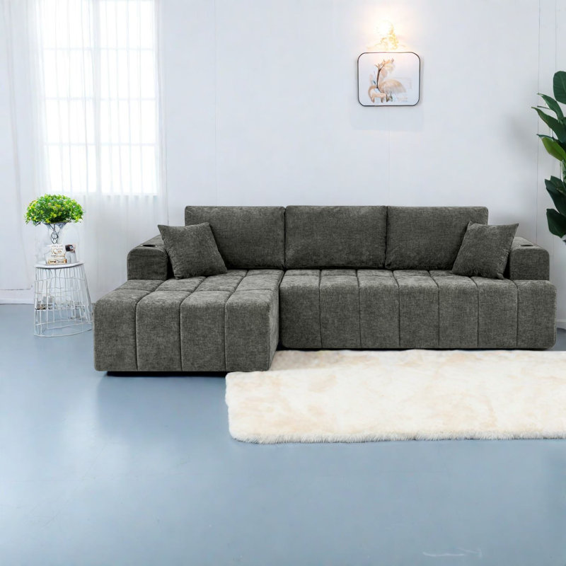 Canapé d'angle moderne en chenille de 274 cm (108 po) pour la maison, Gris 2