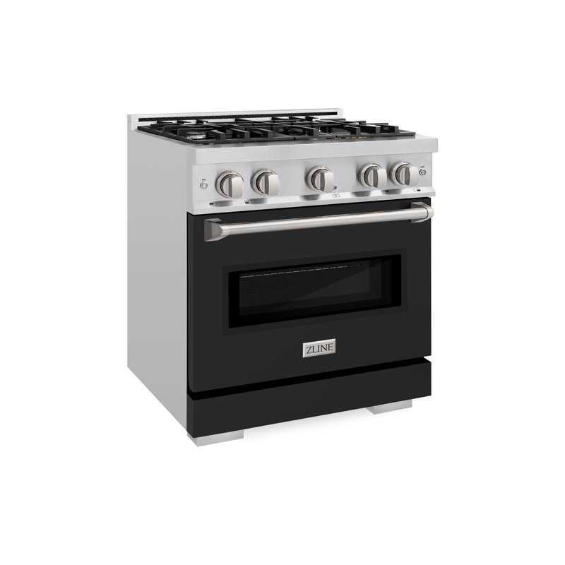 ZLINE 30" Classic Dual Fuel Black Matte Door Range w/ 4 Burners and Convection Oven, Black