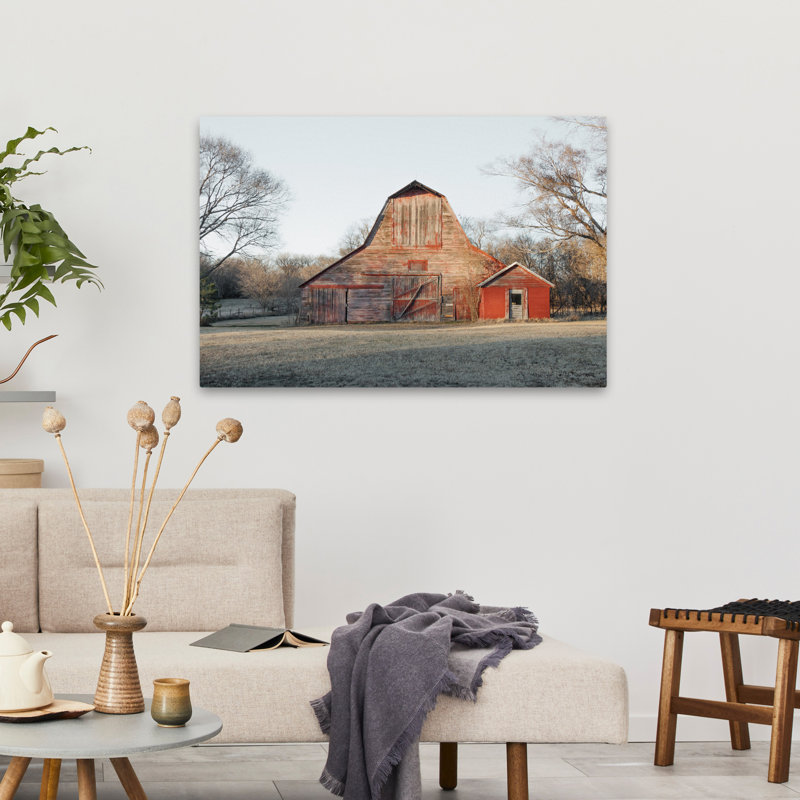 Grange dans le cœur contemporain bleu gris paysage grange brun, H 36 po x l 24 po