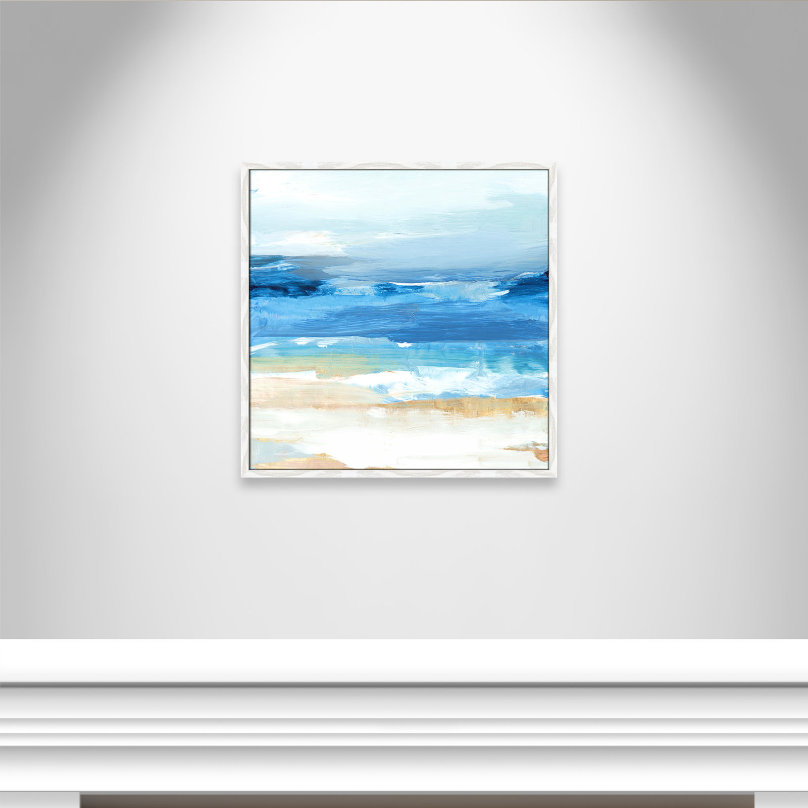 Daphnee "Surface Waves" Painting, 27.5" H x 27.5" W x 0.75" D, White Framed