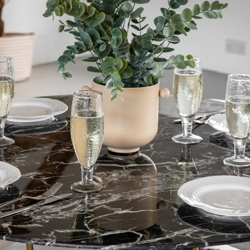 Speth Round Glass Top Metal Base Dining Table, Black, Gold