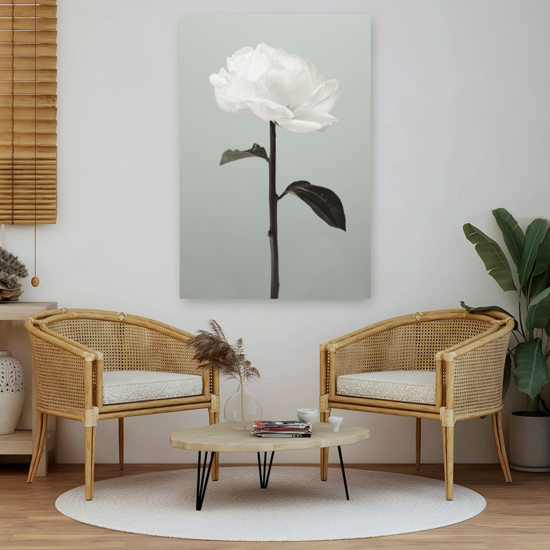Serene White Blossom Delicate Elegant Minimalist Peony Flower Landscape Wall Art Print by Pictufy Studio III - Print