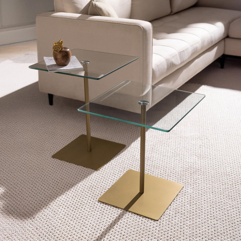 Ensemble de tables basses, Transparent, Doré
