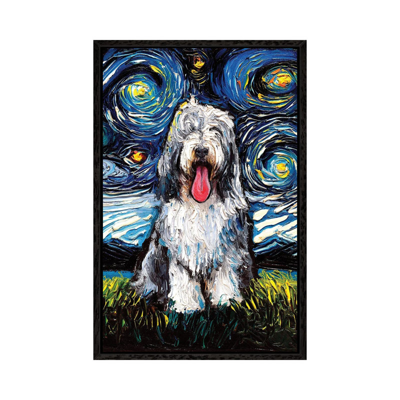 Bearded Collie Night 1 Piece Wall Art on Canvas, 66.04 cm H x 45.72 cm W, Black Framed