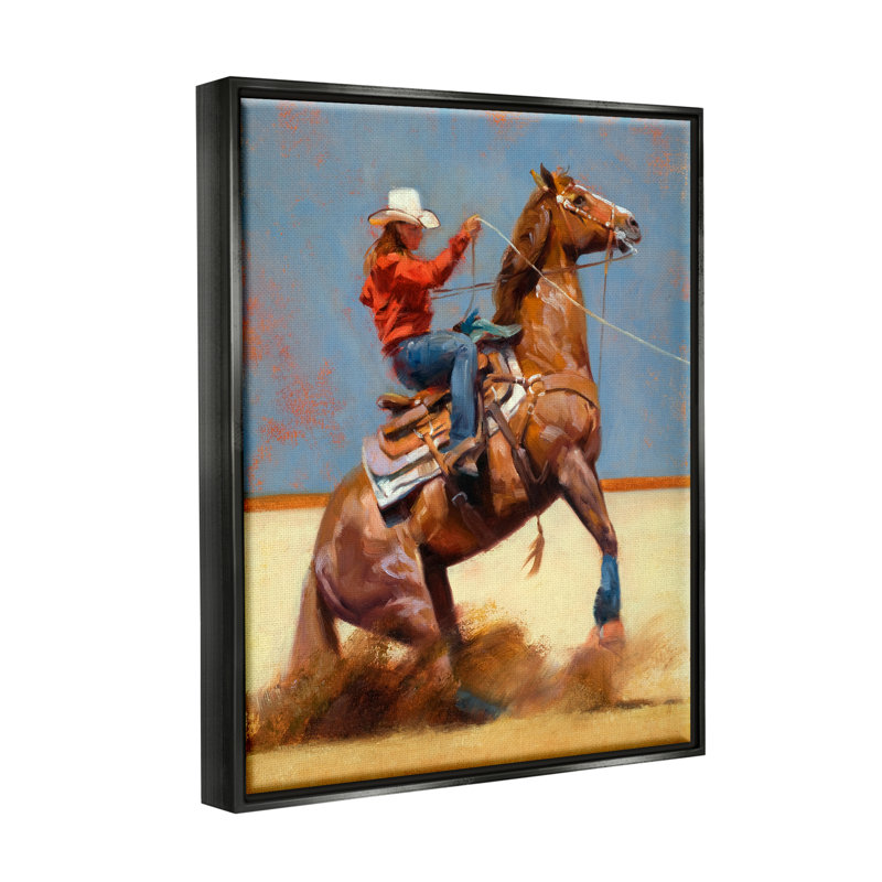 «Cowboy équestre», peinture sur toile flottante par Julie T. Chapman, H 21 po x l 17 po x P 1,7 po