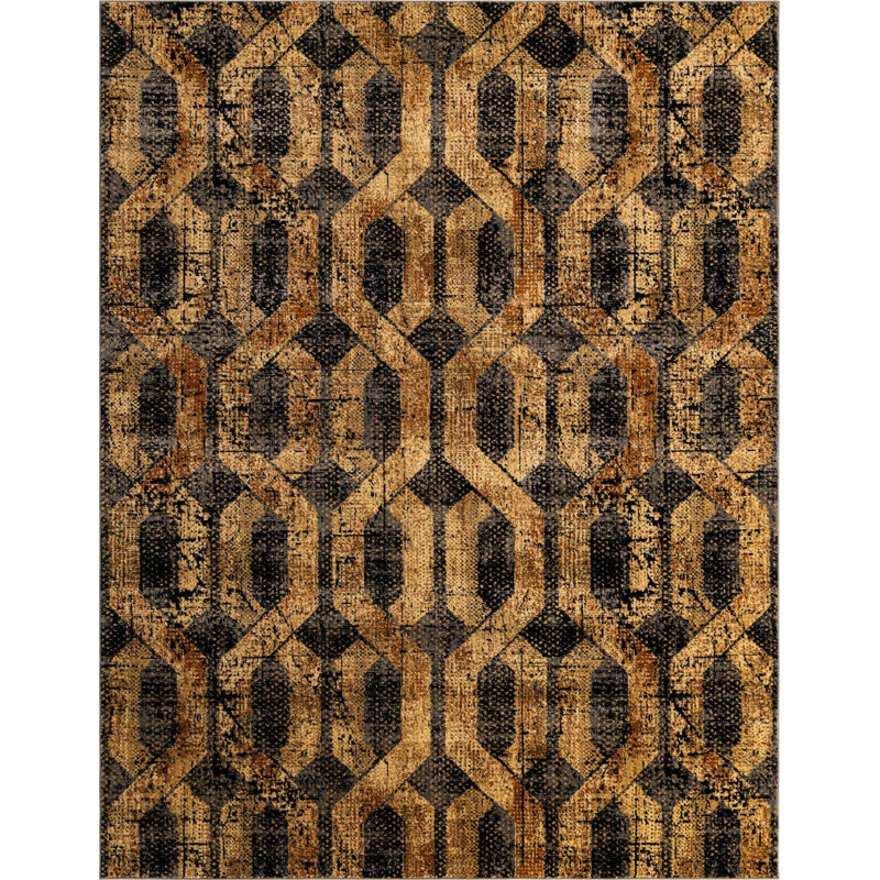 Tapis contemporain de couleur noire-grise, Rectangle 6 pi x 9 pi
