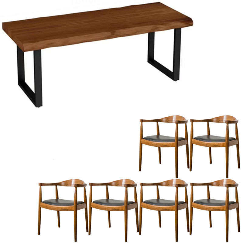 Ensemble de table de salle à manger de style nordique en fer et en bois massif., H 29,5 po x L 78,7 po x l 31,4 po