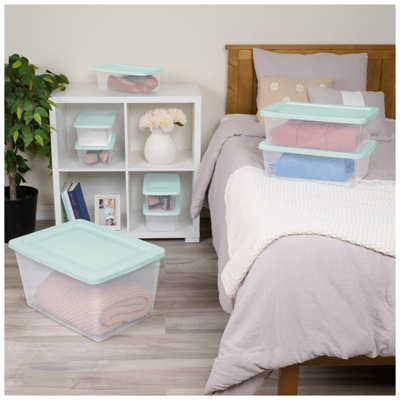 Sterilite 12Qt Storage Boxes, Clear Plastic Containers with Lid, Set of 24, Mint