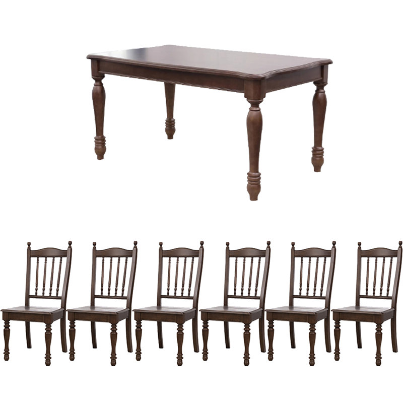 6 - Person Walnut Solid Wood Solid Wood Top Four Leg Dining Set, 30.71"H x 53.15"L x 33.46"W