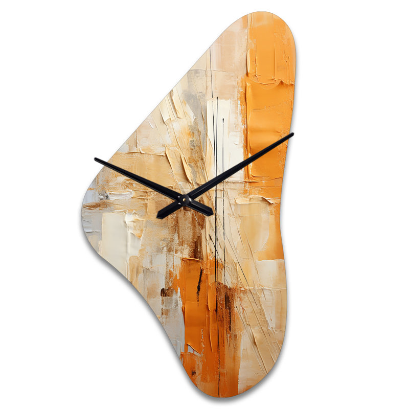 Mccranie Glam Orange Beige Collage IV - Horloges métalliques de forme unique, horloge murale asymétrique orange, Médium
