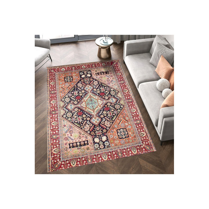 Tapis décoratif lavable à la machine moderne multicolore, Tapis de couloir 2 pi 6 po x 9 pi 10 po