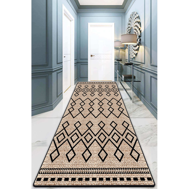 Tapis noir / beige en polyester tissé à la main Munich, Rectangle 6 pi 7 po x 9 pi 6 po