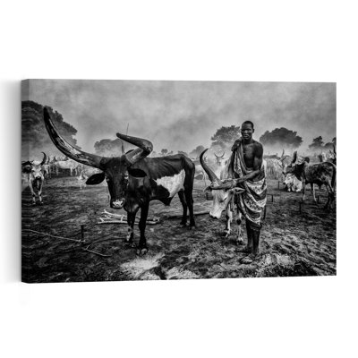 African Herder With Watusi Cattle Traditional Cow Wall Art Print by Joxe Inazio Kuesta - Print