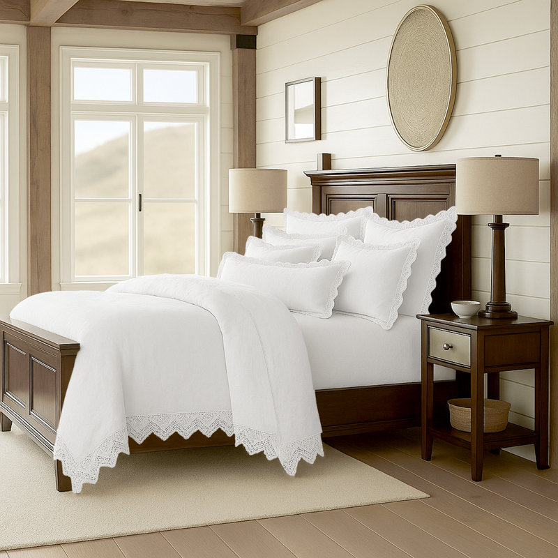 Ensemble de housse de couette en coton blanc Elsie 6 pièces, Housse de couette simple + 5 pièces supplémentai
