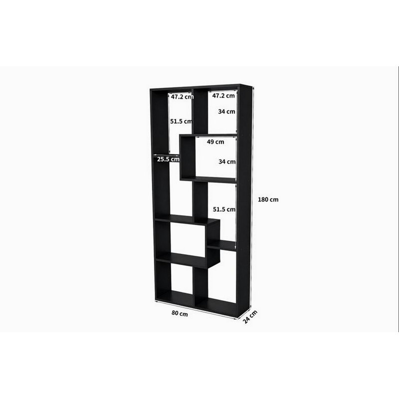 Asymmetrical Display Shelf & Bookcase, 5-Tier, Black