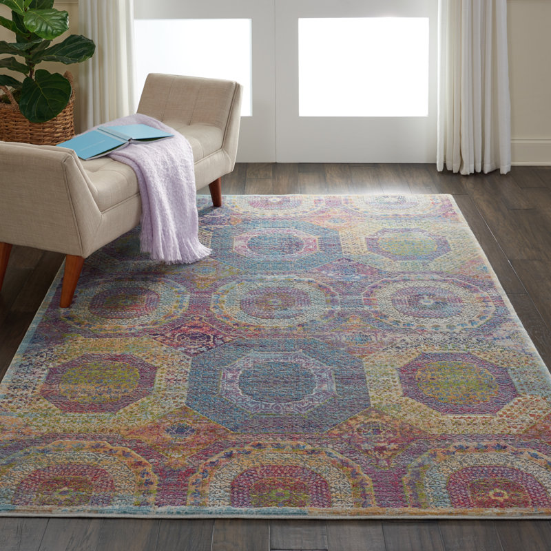 Bungalow Rose Geometric Indoor Rug, Rectangle 5'3" x 7'6"