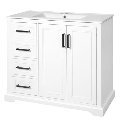 Modern Bathroom Vanity with Ceramic Sink Soft-Close Door Adjustable Shelf and 3 Drawers Ample Storage