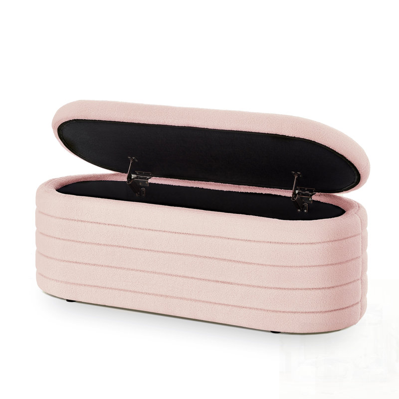 Banc de rangement moderne avec repose-pieds ovale, Rose