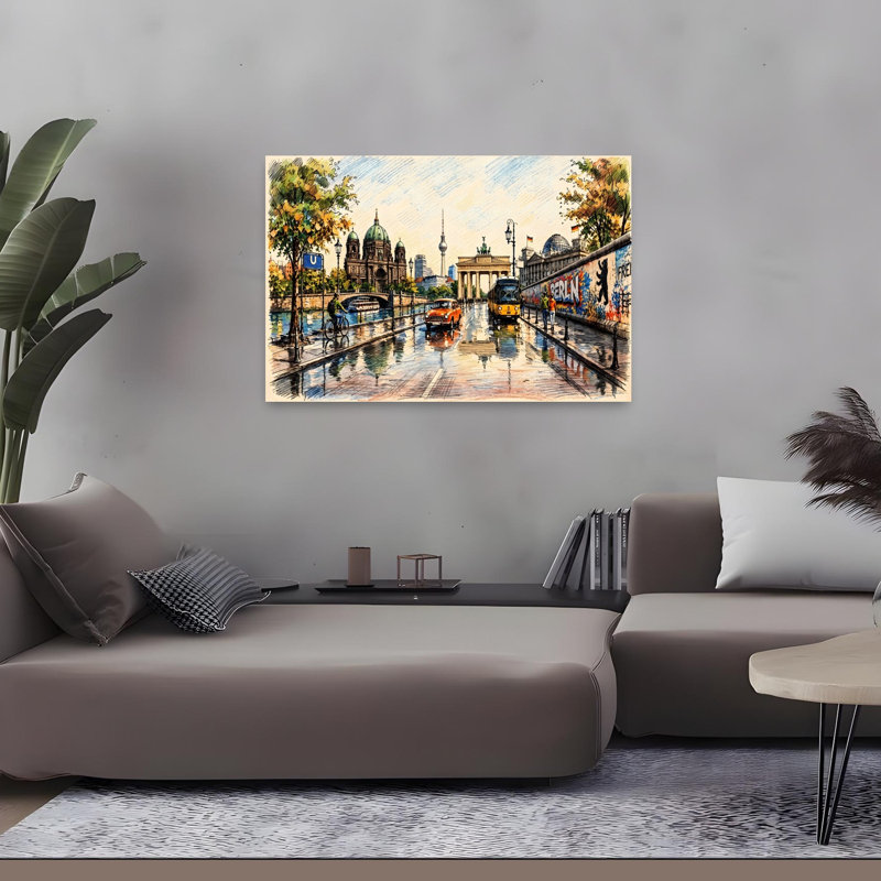 Berlin Landmarks Autumn Day Abstract Contemporary Architecture Autumn Wall Art Print, 32" H x 48" W