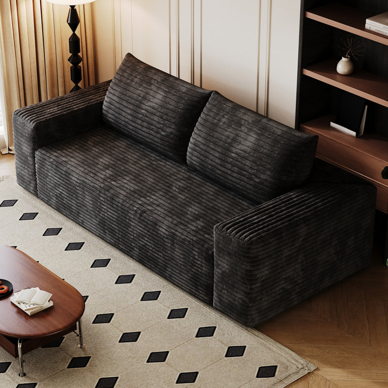 Canapé en velours côtelé avec coussin moelleux, Noir