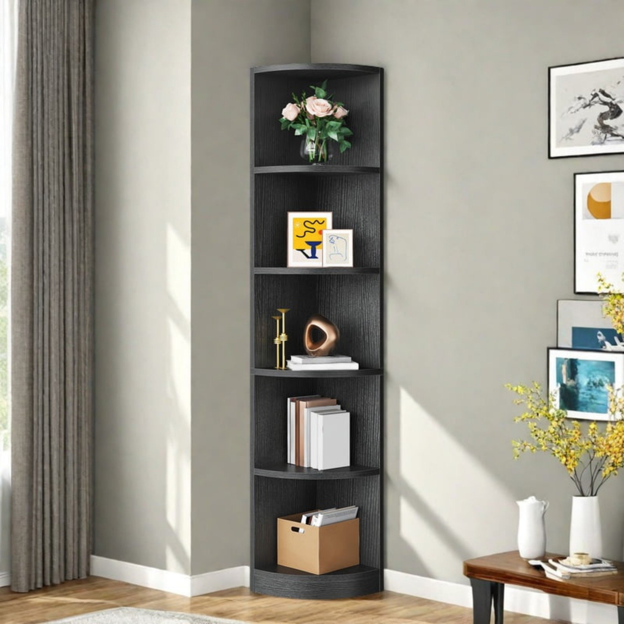 Latitude Run® Bookshelf, Modern Corner Bookcase Display Rack Storage ...