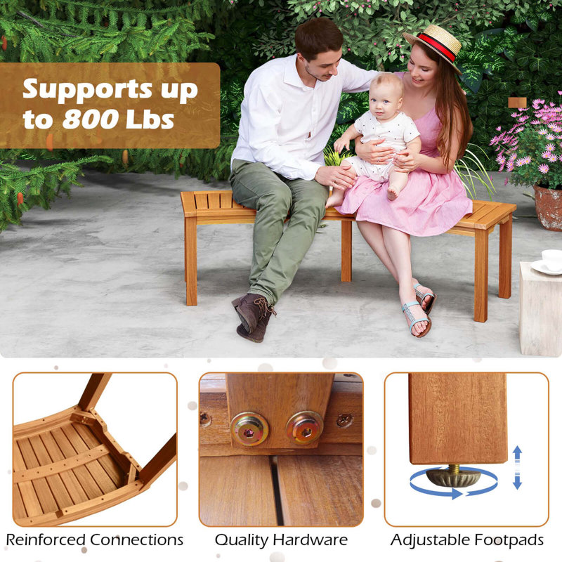 4-Piece Outdoor Curved Acacia Wood Bench Set for Yard