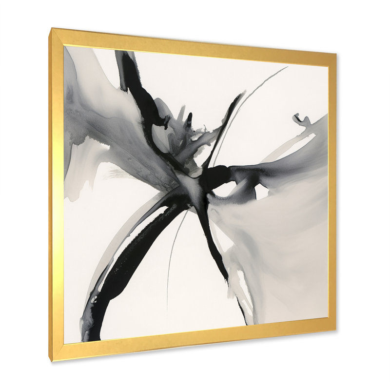 Abstrait neutre - impression, Encadrement doré, H 44 po x l 34 po x P 1,5 po