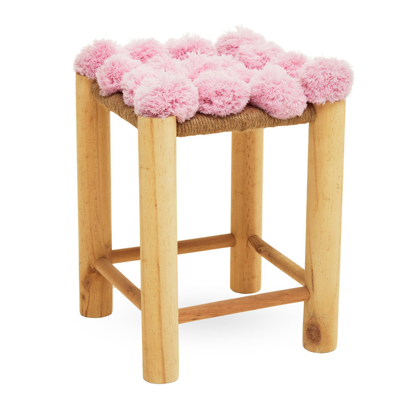 Carentan Solid Wood Accent Stool, Pink