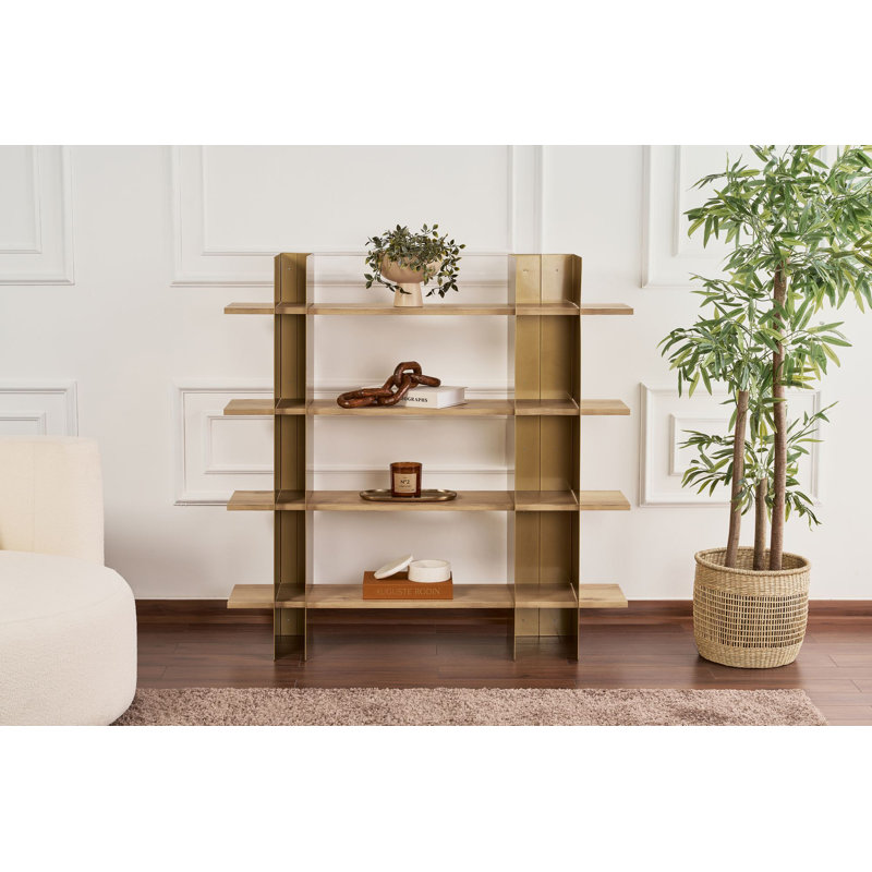 Bibliothèque moderne moderne avec structure en métal et tablettes en bois aggloméré, 47,2 po x 12,2 po x 47,2 po | Conception élégante et durable pour la maison ou le bureau | Parfait pour exposer des livres, des objets de collection et des objets de collection | Solution de rangement de fantaisie