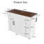 Chariot d'îlot de cuisine blanc avec abattant pliable et plateau en bois - Bar à déjeuner mobile sur roulettes avec tiroirs de rangement, armoire, support à épices et barre à serviettes
