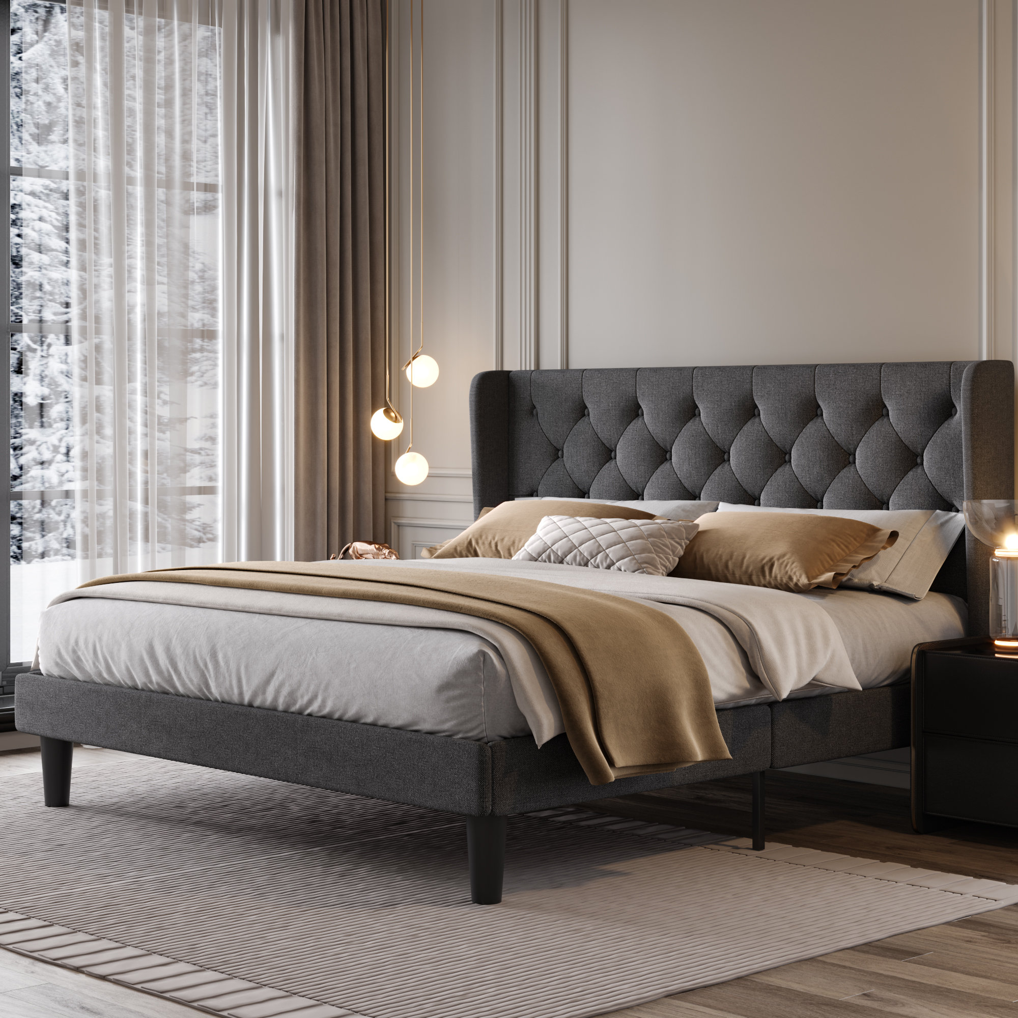 Petersfield tufted upholstered low deals profile platform bed