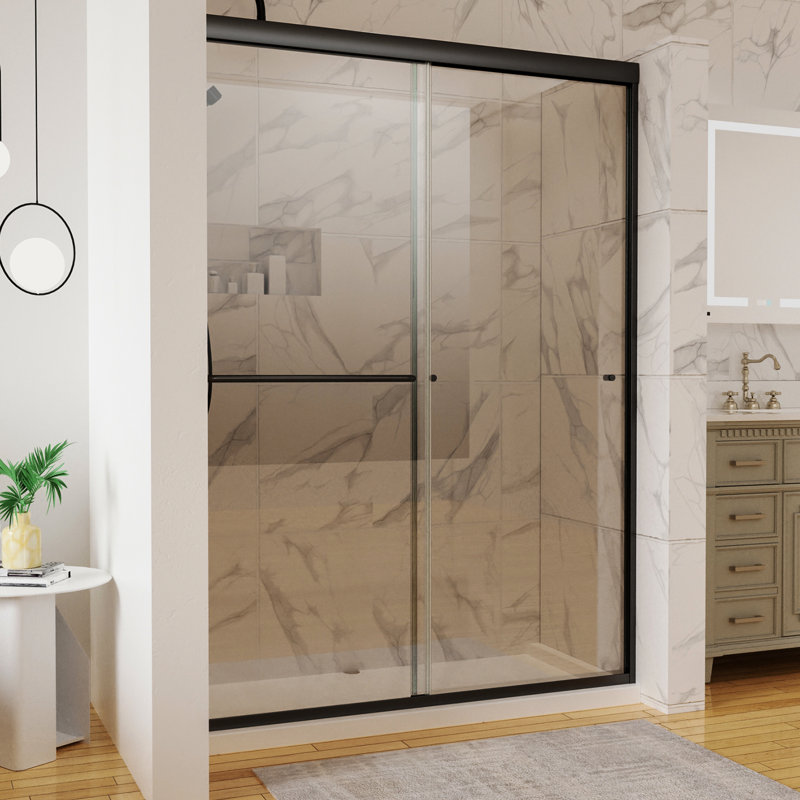 54" X 72" Matte Black Door With Water-Repellent Materials And Clear Glass Shower In View