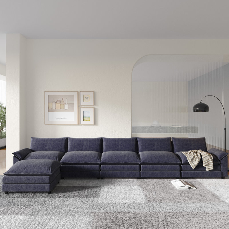 Wynter 6-Piece 189.7" Upholstered Chenille L-Shape Sectional, Blue Chenille