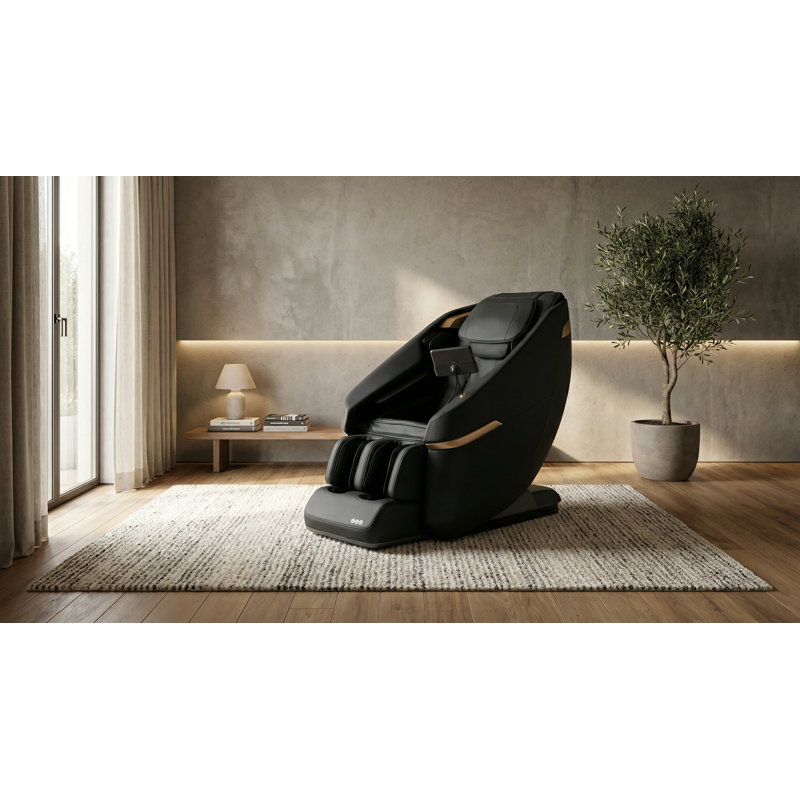 Fauteuil de massage en similicuir noir avec shiatsu complet, compression d'air, chaleur et zéro gravité