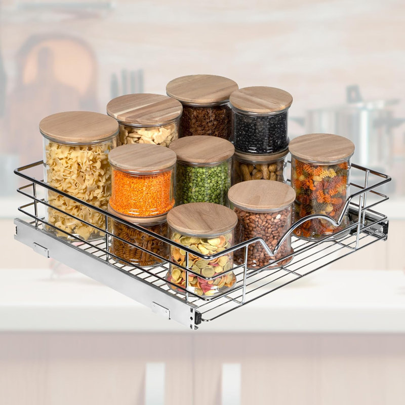 Organisateur de garde-manger escamotable robuste avec finition chromée antirouille, H 6 po x l 21,01 po x P 21 po