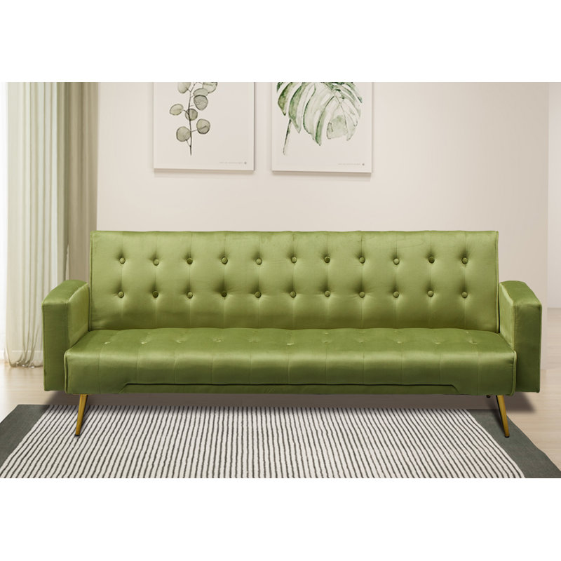 Verdeen Twin 74'' Velvet Convertible Sofa, Army Green Velvet