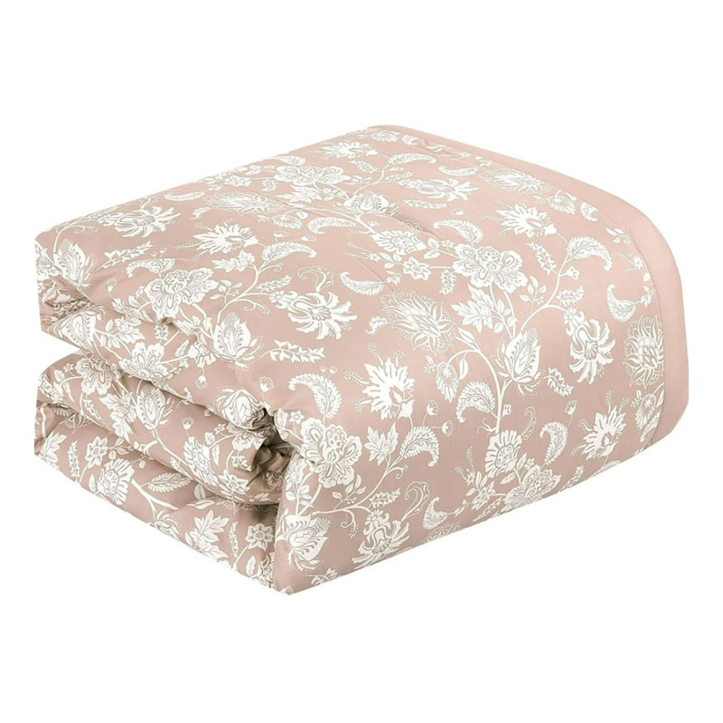 Ensemble d'édredon 7 pièces à motif floral rose