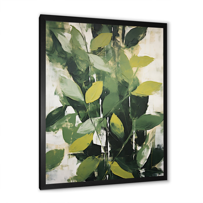 Abstrait, plantes vertes, minimalisme, collage rétro I, H 32 po x l 16 po x P 1 po, Cadre photo noir simple
