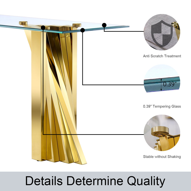 60'' Glass Top Console Table, Gold