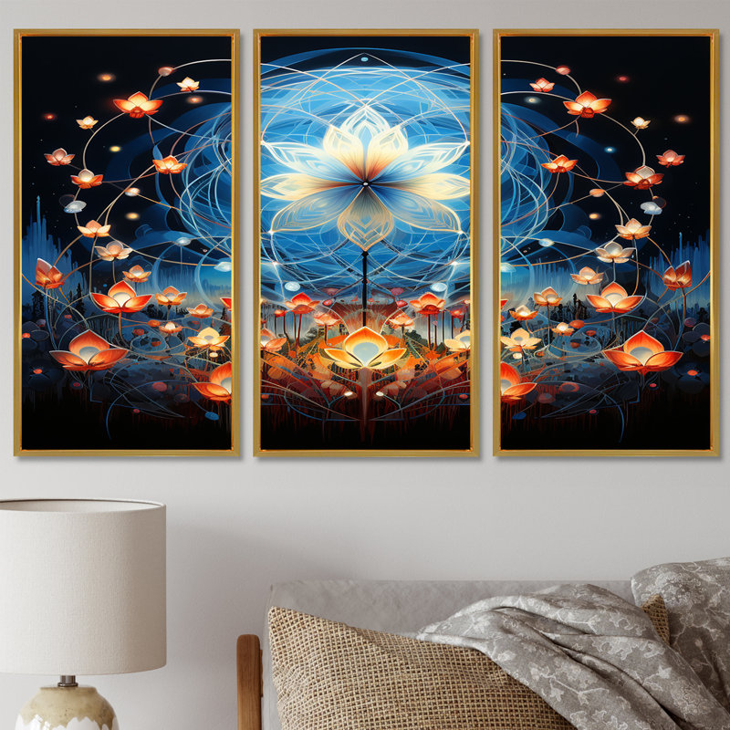 Torince - Ensemble d'art mural floral moderne, Cadre flottant doré, H 32 po x l 48 po x P 1 po