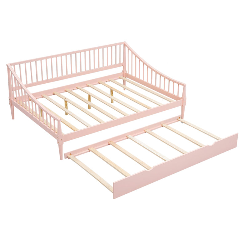 Lit de jour double en bois massif, Rose, Lit double