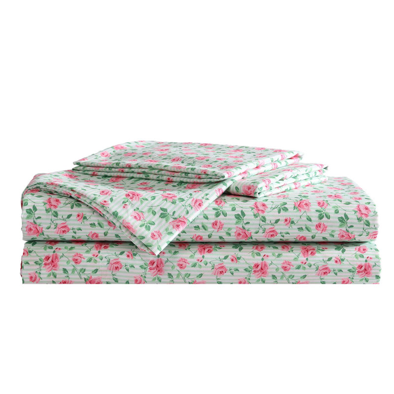Betsey Johnson Printed Novelty Sheet Sets, King Sheet Set with 2 King Pillowcases, Flower Fun Green